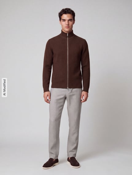 Selected Regular fit gebreid jack van puur katoen model 'DANE' Donkerbruin - 1