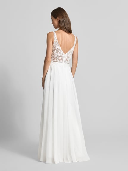 Mascara Abendkleid mit Spitze und tiefem V-Ausschnitt Offwhite 5