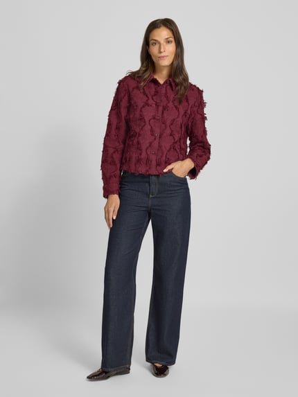 Jake*s Casual Regular Fit Hemdbluse mit Leinen-Anteil Aubergine 1
