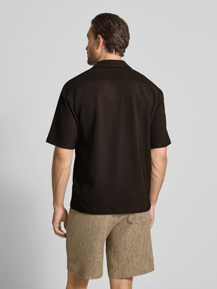 Jake*s Studio Men Relaxed fit overhemd met korte mouwen in riblook Donkerbruin - 5