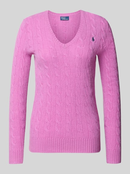 Produktfoto, Regular Fit Pullover aus Woll-Mix mit Kaschmir-Anteil von Polo Ralph Lauren, różowy sweter z mieszanki wełny i kaszmiru, tekstura warkoczowego wzoru, damski sweter Polo Ralph Lauren