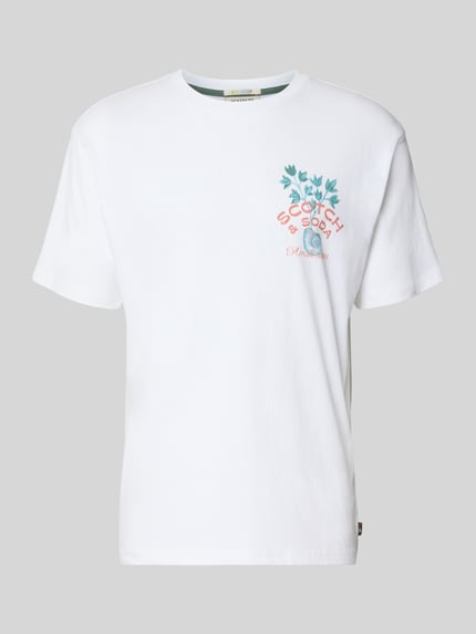 Produktfoto, Regular Fit T-Shirt aus reiner Baumwolle von Scotch & Soda in Weiß mit Label-Print, Rundhalsausschnitt, Männer T-Shirt