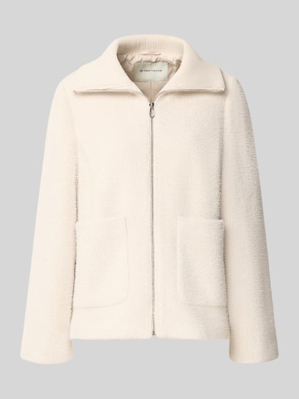 Produktfoto, cremefarbene Regular Fit Webpelzjacke mit Umlegekragen von Tom Tailor, Struktur weich, glatte Vorderseite, Damen Teddy- / Webpelzjacke