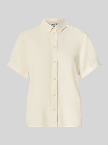 Produktfoto, Regular Fit Bluse aus Viskose-Mix von Jake*s Casual in Creme mit Hemdblusenkragen, Knopfleiste und Aufschlagärmeln.