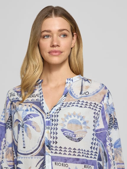 Emily Van den Bergh regular fit blouse in all-over look met 3/4-mouwen Bleu - 3