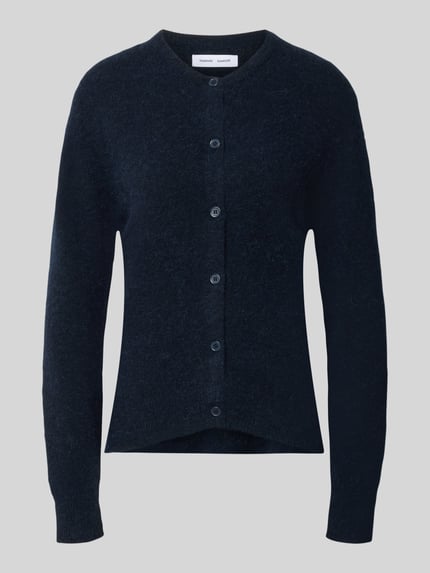 Produktfoto, Regular Fit Cardigan aus Woll-Alpaka-Mix Modell 'NOR' von Samsøe Samsøe in Dunkelblau mit Strick-Optik und Knopfleiste