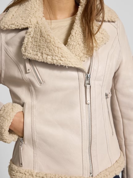 Cabrini Bikerjacke aus Lammleder mit Reißverschlusstaschen Offwhite 3