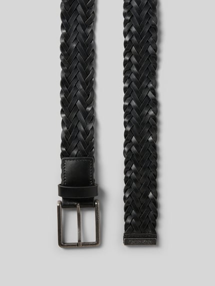 Productfoto, Gürtel aus Nappaleder in Flecht-Optik van CK Calvin Klein, zwart, klassieke vorm, label-detail, breedte 4 cm, echte nappaleer