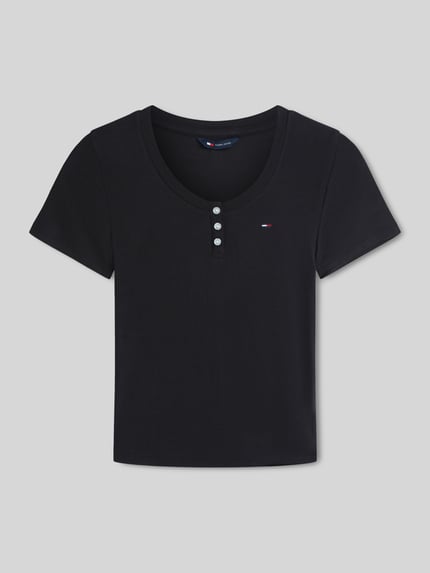 Tommy Jeans męski t-shirt o kroju slim fit z mieszanka bawełny z dekolt henley Czarny 2