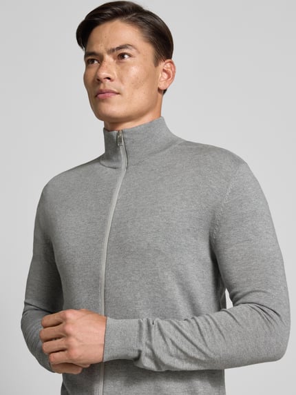 Selected Regular Fit Strickjacke aus reiner Baumwolle Modell 'BERG' Mittelgrau 3
