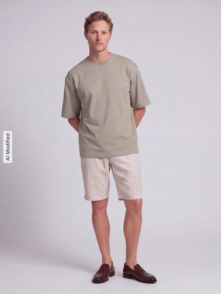 Männermodel trägt Relaxed Fit T-Shirt aus reiner Baumwolle von JAKE*S STUDIO MEN, Bio-Baumwolle, Rundhalsausschnitt, Ganzkörperansicht von vorne