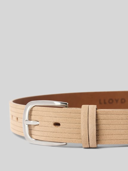 Produktfoto, Gürtel mit Label-Detail von Lloyd Men's Belts aus beigem, beschichtetem Echtleder mit Dornschließe und klassischer Passform, 3 cm breit