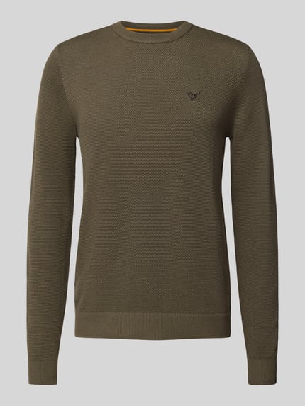 PME Legend Strickpullover mit Logo-Stitching Modell 'Ricecorn' Oliv 2