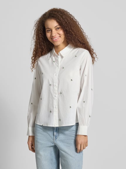 PIECES Bluzka koszulowa o kroju relaxed fit z czystej bawełny model 'GENEVA' Biały 4