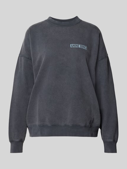 Produktfoto, Regular Fit Sweatshirt mit Logo-Print von Anine Bing, bawełna, krój regular fit, logo, okrągły dekolt, elastyczne wykończenia, długość tyłu 62 cm w rozmiarze S, kolor ciemnoszary, gładka tekstura