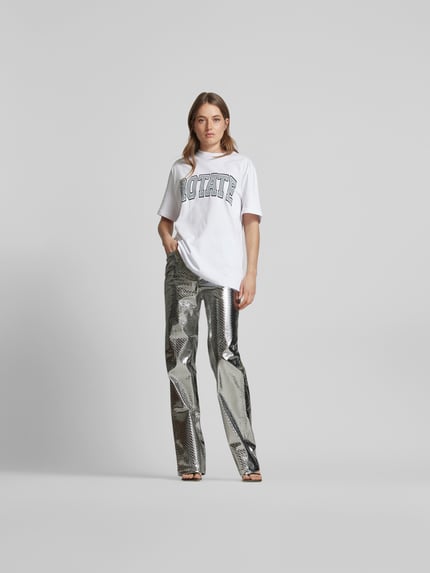 ROTATE Flared broek van imitatieleer met 5-pocketmodel Zilver - 1