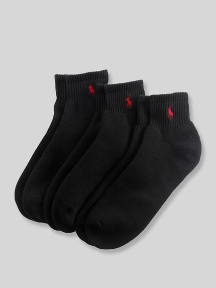 Produktfoto, Socken aus Baumwoll-Mix im 3er Pack von Polo Ralph Lauren Underwear, schwarz, Rippstrick, rotes Logo, elastischer Bund, unifarben