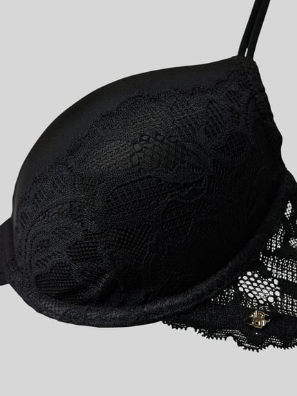 Productfoto, Bralette met kanten versiering model 'DEMI_BLOSSOM' van BOSS, zwart, metalen accenten, uni-look, detailopname, voorgevormde cup