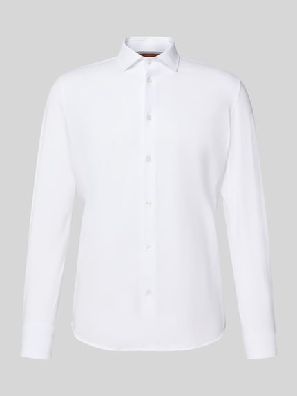 Produktfoto, weißes Slim Fit Business-Hemd mit Knopfleiste von CRUNA, Material-Mix mit Stretch, Haifischkragen, glatte Textur, für Herren