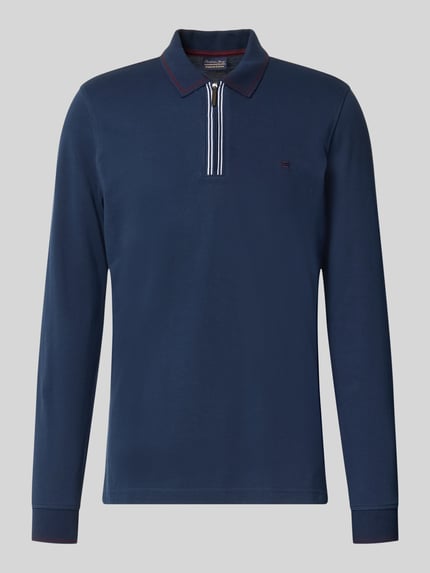 Produktfoto, Slim Fit Poloshirt mit Reißverschluss von Christian Berg Men in Dunkelblau, reine Baumwolle, Langarm, neutrale Oberfläche