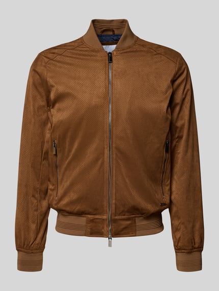 Produktfoto, Bomberjacke in Leder-Optik mit Reißverschlusstaschen von MARKUP, braun, Material-Mix mit Stretch-Anteil, Regular-Fit, Stehkragen
