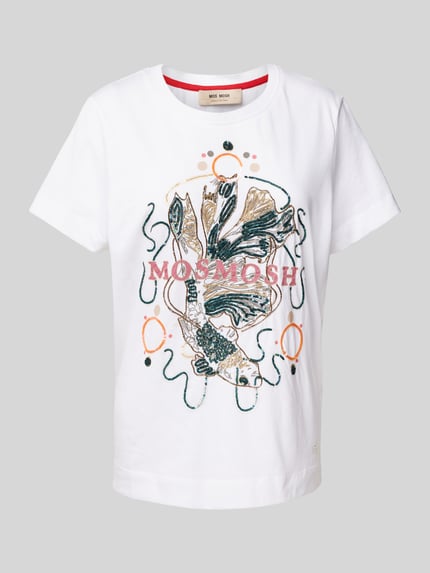MOS MOSH T-shirt met labelprint, model 'HALLIN' Wit - 2