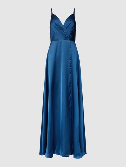 Produktfoto, Regular Fit Abendkleid in Wickel-Optik von Luxuar, satyn, kolor niebieski, cienkie ramiączka, zamek, długość 131 cm, szerokość biustu 34 cm