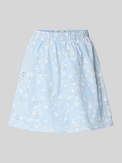 Produktfoto, Regular Fit Mini-Rock aus reiner Baumwolle Modell 'BANNA' von Pieces, Optik: mehrfarbig, floral, Popeline, Mini-Länge