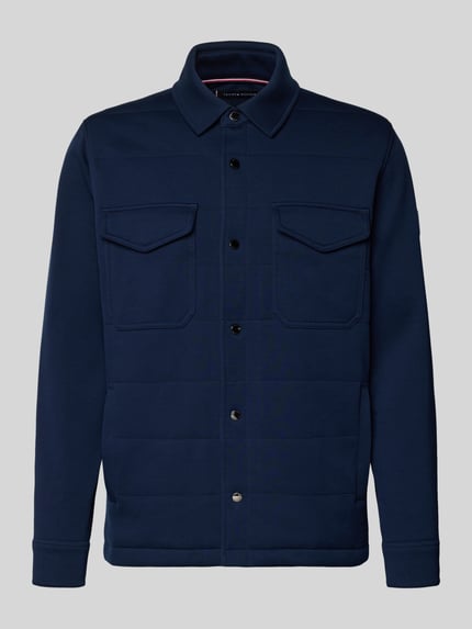 Produktfoto, Regular Fit Sweatjacke aus Baumwoll-Mix von Tommy Hilfiger, Optik: Unifarben, Druckknopfleiste, Label-Patch, Sweat-Material, navy.