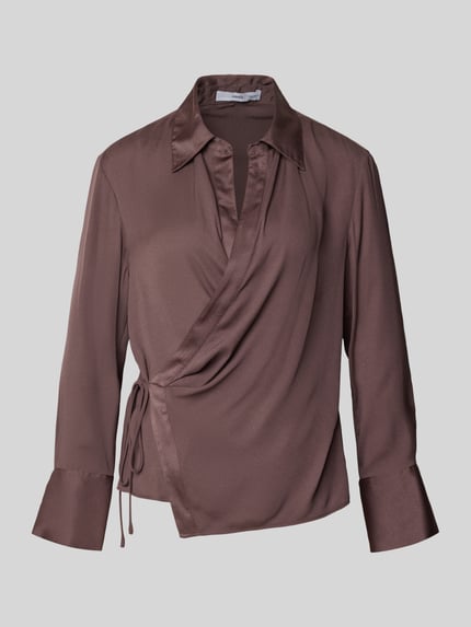 Produktfoto, Hemdbluse mit Schnürverschluss von Mango in Braun, Wickel-Optik, Hemdblusenkragen, lockerer Schnitt, glatte Textur