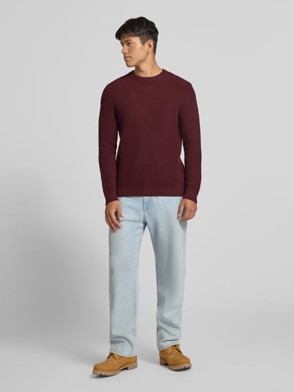 REVIEW Regular Fit Strickpullover aus reiner Baumwolle Bordeaux 1
