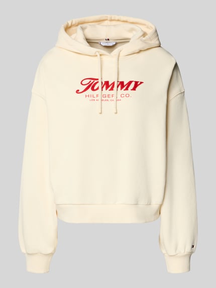 Produktfoto, Regular Fit Hoodie aus reiner Baumwolle van Tommy Hilfiger, look: effen, labelopschrift en labelprint, capuchon met tunnelkoord, lange mouwen met geribde mouwboord, geribde rompzoom, puur katoen.