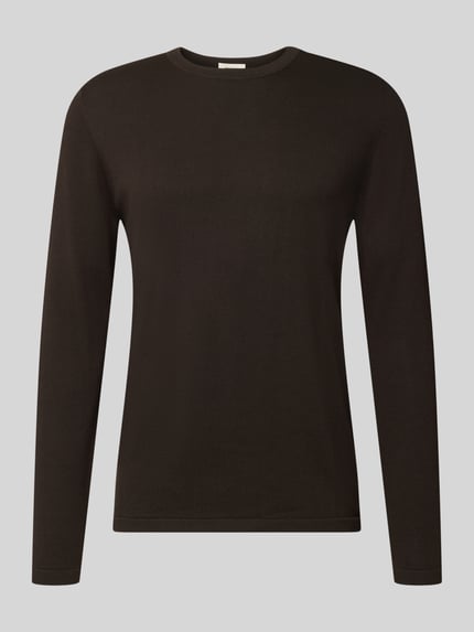Produktfoto, Regular Fit Longsleeve aus reiner Baumwolle Modell 'Irmino' von DRYKORN in Schwarz, Strick-Optik, Rundhalsausschnitt, glatte Textur