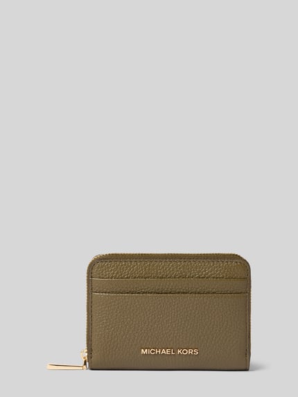 Produktfoto, Portemonnaie mit Logo-Detail Modell 'Jet Detail' von MICHAEL Michael Kors aus olivgrünem Leder, sichtbare Steckfächer und Reißverschluss, Damen Portemonnaie