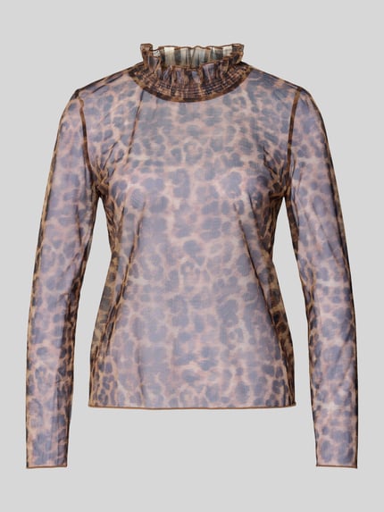 Oui Semitransparentes Longsleeve mit Rüschen Camel 2