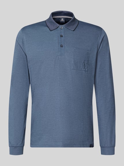 Produktfoto, Regular Fit Poloshirt in Two-Tone-Machart von LERROS in Blau mit Brusttasche, Knopfleiste, Longsleeve, Baumwoll-Mix