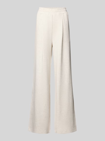 Productfoto, Wide Leg Pants uit viscosemix met stretch van VARLEY, uitlopend model, elastische tailleband, steekzakken, crème, glad oppervlak.