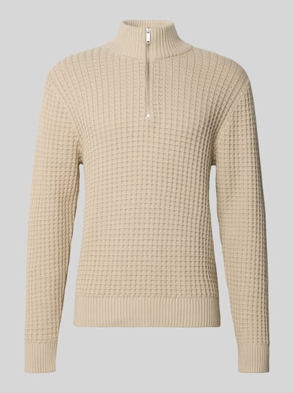 Selected Bluza o kroju regular fit z kołnierzem i fakturą wafla model ‘TOM’ Piaskowy 2
