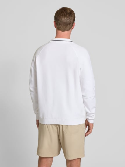 BOSS Green Kardigan rozpinany w kroju regular fit z czystej bawełny z kołnierzykiem polo Biały 5