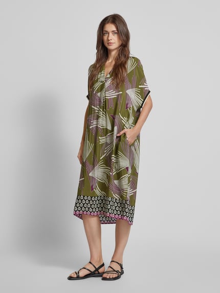 LIEBLINGSSTÜCK Sukienka midi z kołnierzem z lamówką model ‘Roana’ Khaki 1