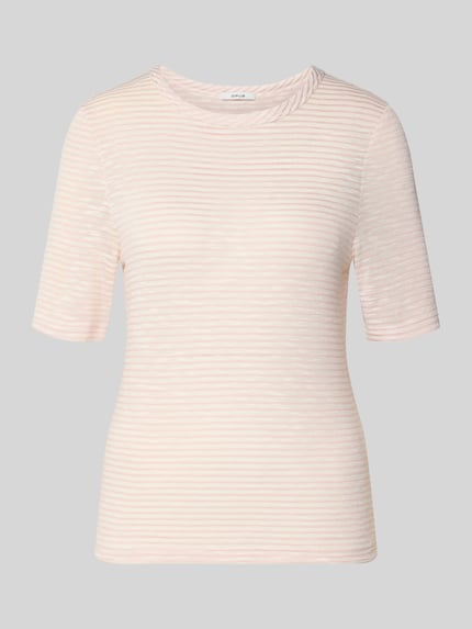 Productfoto, T-shirt met ronde halslijn model 'Sambi' van OPUS, lichtroze strepen, slim fit, viscosemix, half mouw, lengte 57 cm