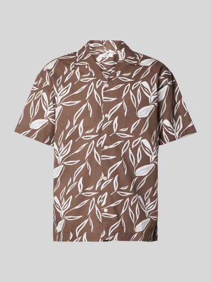 JACK & JONES Premium Loose Fit Freizeithemd aus Baumwoll-Leinen-Mix Modell 'SUMMER' Dunkelbraun 2