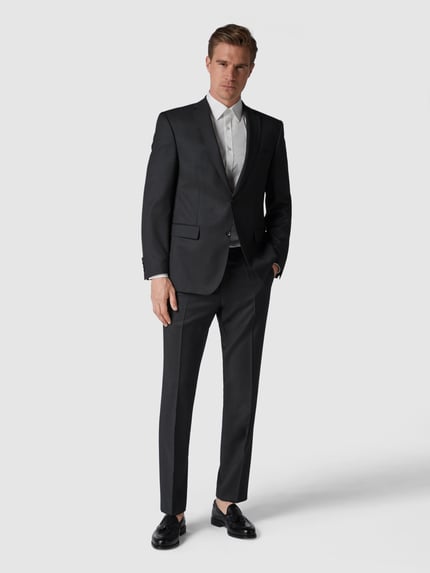 Carl Gross Modern fit colbert met 2 knopen van scheerwol Antraciet - 1