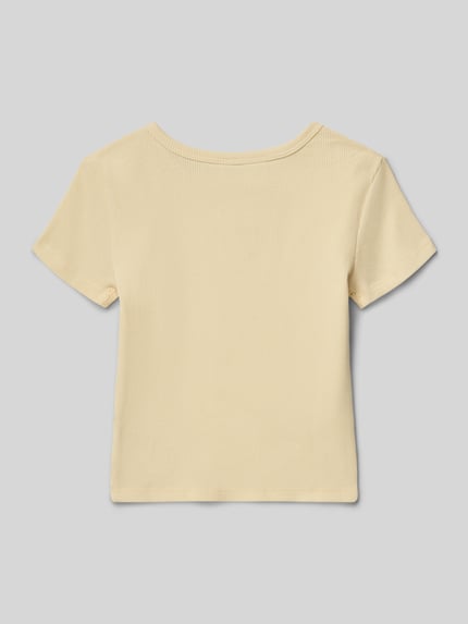 Produktfoto, T-Shirt mit Motiv-Stitching von GAP aus gewachster Baumwolle, gerade Passform, Rundhals, fein gerippte, beige Textur, Rückansicht