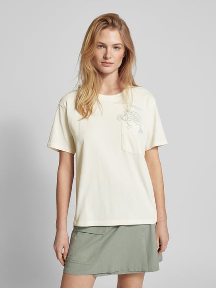 Jake*s Casual T-shirt met motiefstitching Offwhite - 4