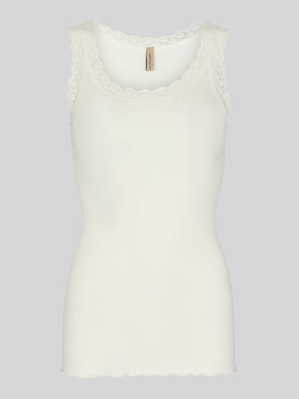 Soyaconcept Tanktop aus Seide mit Spitzenbesatz Offwhite 2