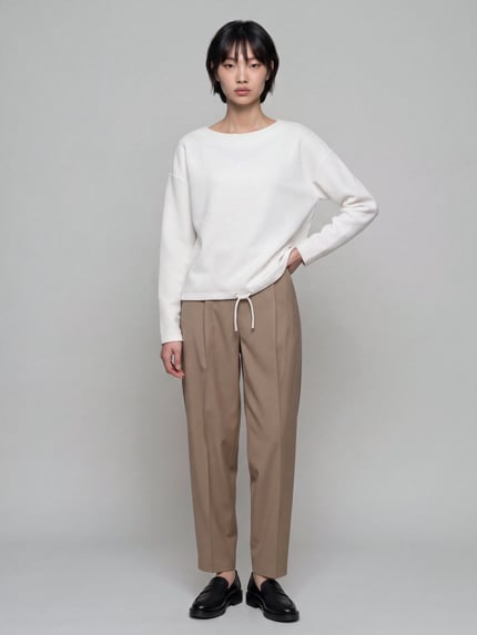 Jake*s Casual Langarmshirt mit Tunnelzugabschluss Offwhite 1