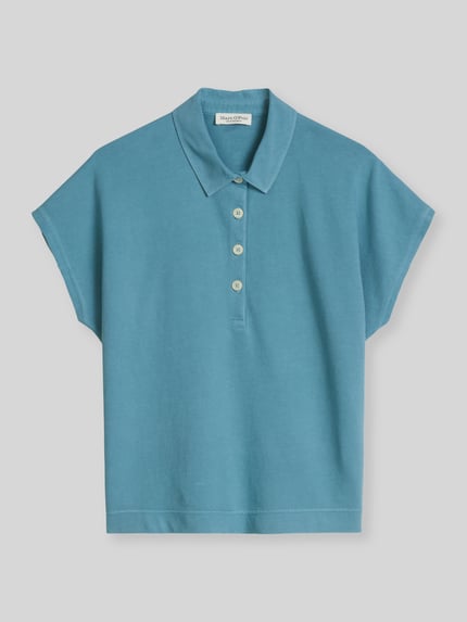 Marc O'Polo Loose Fit Poloshirt aus reiner Baumwolle Petrol 2