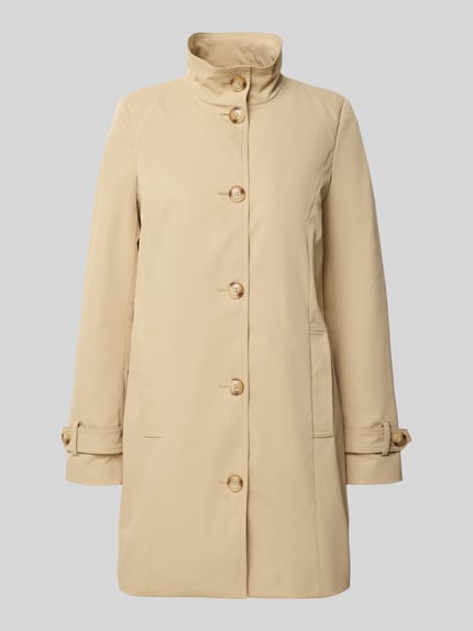 Productfoto, Trenchcoat mit Stehkragen und Ärmelriegeln van Christian Berg Woman Selection in beige, A-lijn, knopenlijst, schouderbreedte 39 cm, borstwijdte 47 cm, mouwlengte 63 cm, ruglengte 84 cm, gladde textuur