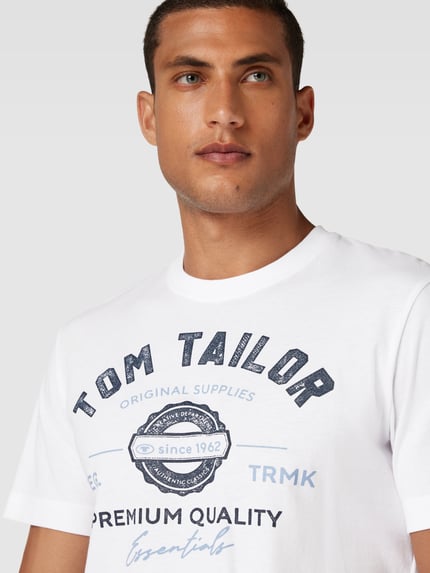 Tom Tailor T-shirt o kroju regular fit z czystej bawełny z nadrukiem z logo Biały 3